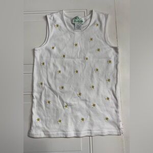 The Quacker Factory Women’s Sz S 100% Cotton White Gold Stars Muscle Tee T Shirt